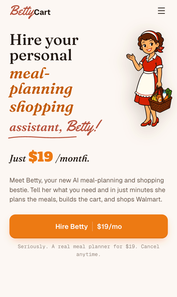 Bettycart — hire your personal AI meal-planning and shopping assistant, Betty.